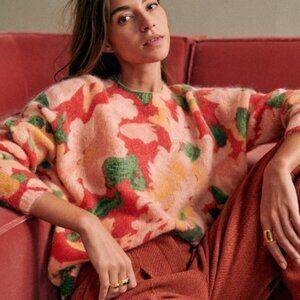 Sezane May Jumper in Orange Floral Size Small NWT